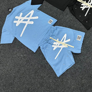 Ensemble de t-shirts et shorts unisexes d'été, taille élastique, 100% polyester, séchage rapide, respirant, streetwear décontracté, vêtements pour hommes - Product Image 3