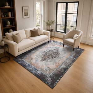 Tapis de salon LXDP-0922 gris argenté traditionnel oriental imprimé numériquement, lavable en machine, en chenille, antidérapant, vente en gros - Product Image 2
