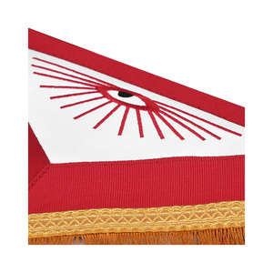 Master Mason Blue Lodge Apron <b>Red</b> <b>Ribbon</b> Golden Bullion With Wreath & Fringe Lace - Product Image 5