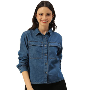 Trendy <b>Oversize</b> Cotton Blouse <b>Shirt</b> Women's Vintage Floral Plaid Denim Jeans Hot Sale Fashionable New Unique Jean Blouse - Product Image 6