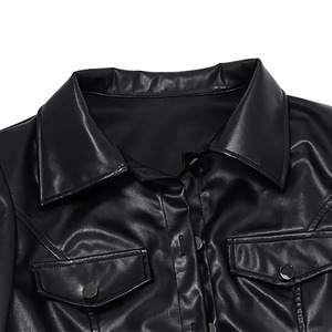 Chaqueta Bomber de cuero estilo motocicleta de manga larga para mujer, talla XL, cuello vuelto, Chaqueta corta con botones, perla para fiesta y Club - Product Image 2