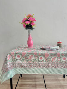 Mantel de Algodón Estampado a Mano: Rayas Florales, Estilo Bohemio para Comedor - Product Image 3