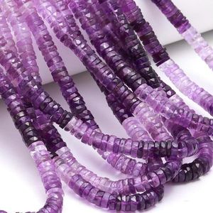 พลอยอเมทิสต์ธรรมชาติทรงเหลี่ยมเพชรพลอย Heishi รูปทรงยางขนาด6-8มม. ลูกปัดอัญมณีแท้สำหรับการทำเครื่องประดับ DIY - Product Image 1