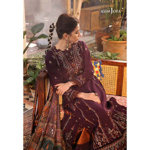 Asim Jofa Presenta un Conjunto de Camisa Bordada de Chifón Estilo Bohemio para Primavera/Verano con Dupatta y Pantalones - Product Image 4