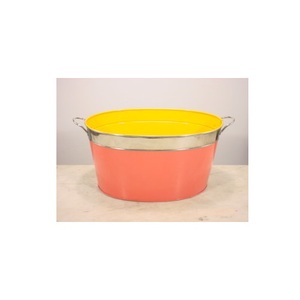 <b>Red</b> & Yellow Painted Stainless Steel Beverage Tub With Handle For Ice Storage Drinking Home Bar Garden Decorative Beverage Tub - Product Image 1