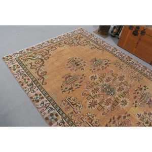 Tapis turc vintage, tapis de 5,4 x 8,8 pieds, tapis à carreaux marron et bleu - Product Image 5