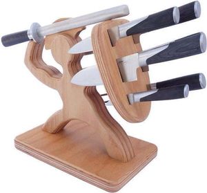 Smooth edge wooden <b>knife</b> <b>holder</b> featuring wide stable base and elegant design for blending into any kitchen setup - Product Image 1