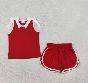 Baby Girls <b>Red</b> White <b>Bows</b> Sleeveless Top Short Clothes Sets - Product Image 4