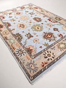 Tapis noué à la main Oushak Chobi, motif floral classique, tapis traditionnel élégant pour salon, décoration apaisante - Product Image 3
