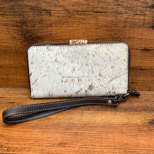 Offre Spéciale Western Hair On & Hand Tooled Leather Turquoise Floral Wristlet Wallet For Women's Western Cowhide Credit Card Wallets - Product Image 6