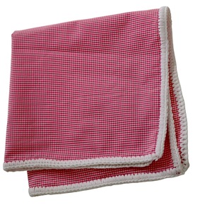 Handmade Knitted Edge Signature Border <b>Red</b> and White <b>Gingham</b> Handkerchief Perfect Dining Pocket Square for Blazers Suit - Product Image 2