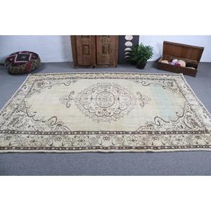 พรมวินเทจขนาด 6.1x9 ฟุต, พรมตุรกีขนาดใหญ่, พรมขนสัตว์ลายพรางสีขาว - Product Image 3