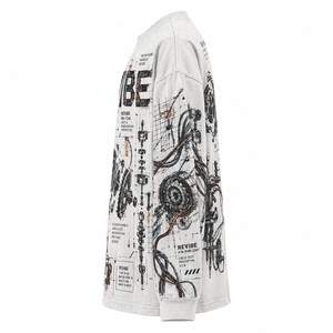 T-shirt à manches longues surdimensionné personnalisé avec motif mécanique vieilli, en coton épais, imprimé DTG, coupe carrée, OEM, marque privée - Product Image 5