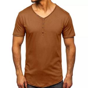 Camisetas de Jersey de algodón sólido para hombre, Camiseta de algodón de alta calidad para hombre, camiseta personalizada con diseño de botones, camiseta de ajuste americano para hombre, camiseta de ajuste urbano - Product Image 3