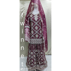 ชุดเดรสผ้าทอจอร์เจียตาข่ายหนาสองชั้นสำหรับงานปาร์ตี้ทำจากเพชรชุดเล่น Salwar พร้อมพาลาซโซและ dupatta สำหรับงานปาร์ตี้ - Product Image 1