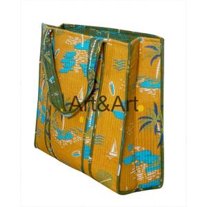 Indian Handmade Vintage Bohemian Women's Shopping Tote Bags with Colorful Patchwork Quilted Design Two <b>Handles</b> - Product Image 4