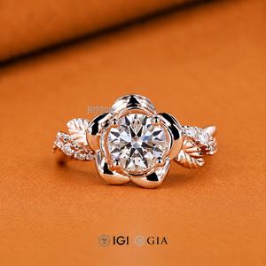 แหวนหมั้นดีไซน์ธรรมชาติโดย Diamondrensu, แหวนเพชรทรงกลมเพาะเลี้ยงในห้องปฏิบัติการสีโรสโกลด์ ดีไซน์ใบไม้และกลีบดอกไม้ ของขวัญ - Product Image 1