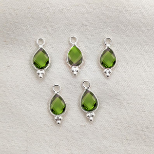<b>Peridot</b> Quartz Pear Bezel Charms Handmade <b>Peridot</b> Quartz Briolette Cut Sterling Silver Bezel <b>Pendant</b> Jewelry Making Bulk Charm - Product Image 1