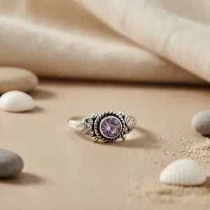 Anillo de Plata 925 con Amatista, Joyería Fina para Mujer, Conjunto de Joyería con Piedras Preciosas - Product Image 3