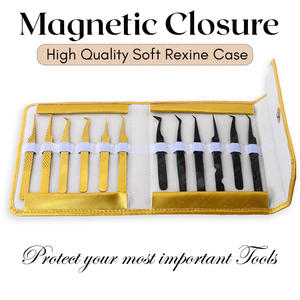 Best Quality Easy open eyelash tweezer storage box PU leather Travel lash tweezers kit with <b>magnetic</b> closure & elastic loops - Product Image 4