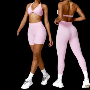 Free Custom Logo Women Sportswear 3 Piece Set Yoga Top Jacket Pants <b>Leggings</b> Sports Bra Scrunch <b>Shorts</b> Gym Workout Fitness Suits - Product Image 2
