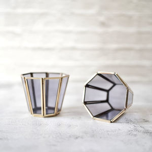 Latón Metal boda vidrio decorativo geométrico té luz portavelas Decoración de mesa Mini votivo en oro decoración de vidrio transparente - Product Image 3