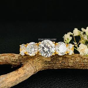 แหวนหมั้นเพชรโมอิสทรงกลมสีทอง14K 5ก้อนแหวนเพชรโมอิสซาไนต์กลมหิน5ก้อน - Product Image 2