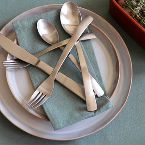 Ensemble de couverts en bois argenté brossé de luxe écologique moderne, design à manche incurvé, service de couverts, 4 finitions satinées élégantes - Product Image 4