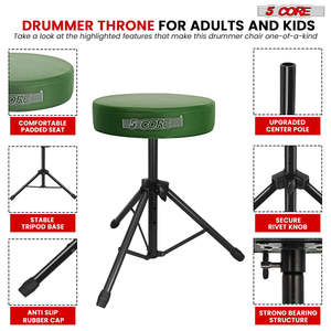 5 Core <b>Drum</b> Throne 3 Thick Padded Memory Foam Comfortable Drummer Stool 330Lb Capacity Adjustable - Product Image 5