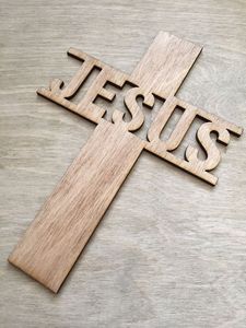 Petit panneau religieux en bois avec motifs croisés cadeau de type pin peint à la main - Product Image 3