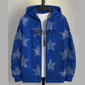 Sweat à capuche unisexe de haute qualité 100% coton molletonné style streetwear hip hop personnalisé avec strass coupe régulière automne - Product Image 6