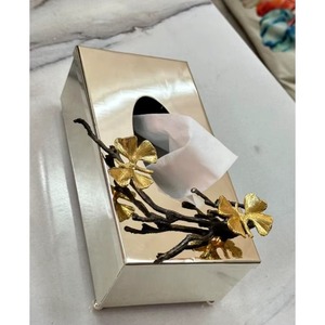 Boîte à mouchoirs de luxe en acier inoxydable de qualité écologique, moderne et faite à la main, élégant porte-serviettes en feuille d'or pour la décoration intérieure - Product Image 1