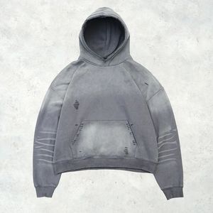 Sweat à capuche unisexe pour homme, 330 g/m², en molleton brodé, coupe oversize, effet délavé à l'acide, vieilli, délavé par le soleil, avec motif en relief personnalisé - Product Image 1