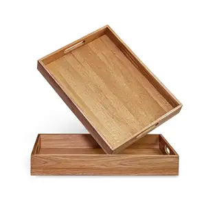 Custom Logo Wooden Food Tray Serving Plate rubber wood fruit tray dinner plate wood trays in good quality