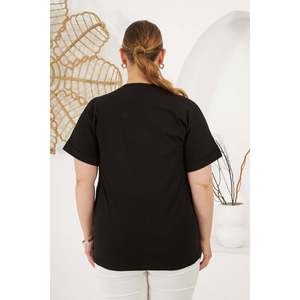RMG Plus Size Black <b>Beat</b> Move Printed <b>T</b>-<b>Shirt</b> for Women, Comfortable 100% Cotton Knit Fabric Top - Product Image 5