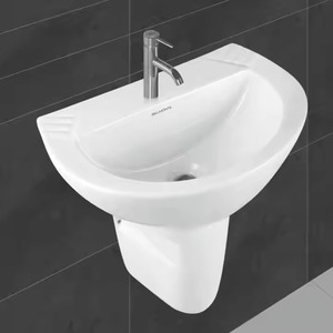 Montage mural Lavage à la main Surface solide Cylindre Semi Bassin-Demi Piédestal Lavabo Évier Stand Céramique Salle de bain Sanitaire Produits - Product Image 5