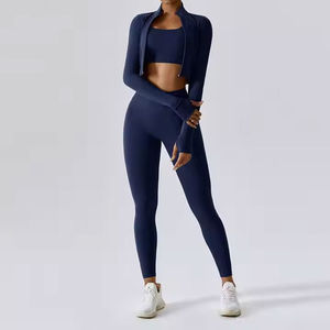 Ensemble de vêtements de sport actif 3 pièces pour femmes grande taille, veste de sport à manches longues et leggings de yoga en spandex respirant, entraînement de yoga - Product Image 3