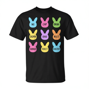 T-shirt de Pâques No Cap Rizz Meme Skibidi Sigma Ohio Toilet Design unisexe pour adulte, col rond, manches courtes, impression numérique - Product Image 2
