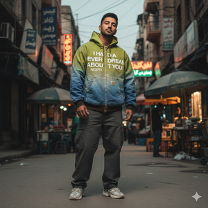 Sweat à capuche zippé RexFit Sports vert et bleu dégradé pour homme, vêtement de rue décontracté, veste en polaire, couture durable et style décontracté moderne - Product Image 5