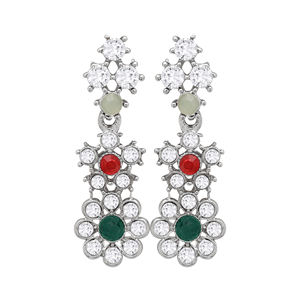 Austrian Stone Colorstone Necklace Set Floral <b>Wedding</b> and Party Wear Silver Plated Alloy Jewelry for Anniversary <b>Gift</b> Her - Product Image 5