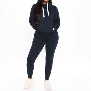 Ensemble de survêtement minimaliste 100% coton pour femmes sweat à capuche surdimensionné décontracté avec joggers de coupe décontractée pour Streetwear - Product Image 1
