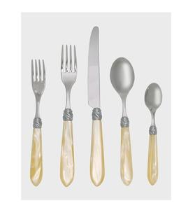 Ensemble de 5 couverts en acier miroir avec poignées blanches écologiques Couverts de luxe au design américain pour les repas Occasions spéciales - Product Image 2