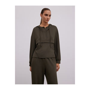 Sweat-shirt en mélange de viscose à fermeture éclair et à capuche pour femme - Product Image 6