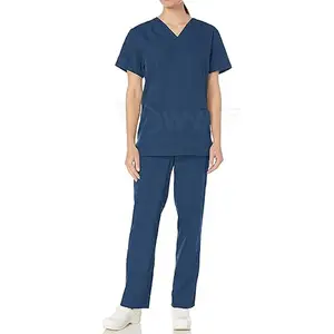 Conjunto de Uniforme Médico Azul Marino para Mujer, Top con Cuello en V y Pantalones, Algodón y Poliéster, Uniformes de Hospital para Profesionales Médicos - Product Image 1