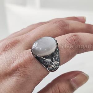 แหวนเงินแท้ 925 ประดับพลอยมูนสโตนสีเทาธรรมชาติ สำหรับผู้ชาย ของขวัญคริสต์มาส  ทุกขนาด  น้ำหนักมาก  ประจำเดือนมิถุนายน - Product Image 1