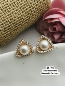 Mejor oferta 2024 Triangle Rose Gold Earring Set con piedra natural Diseño único Daily Wearable Earring Set - Product Image 2