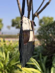 Designer Stylish Hair on Hide Fur Fringe Leather Sling <b>Bag</b> Patches Crossbody Fashion Gypsy <b>Lady</b> Handbag - Product Image 3