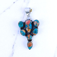 Pendentifs unisexes en argent fin avec pierre précieuse turquoise huître, design naturel, faits à la main, en argent sterling 925, style raffiné