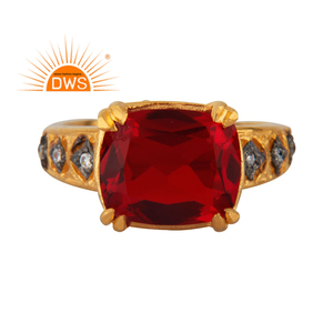 Anillo de declaración de piedras preciosas Hydro Red y Cz chapado en oro de 18 quilates de diseño hecho a mano, fabricante de joyería personalizada - Product Image 1