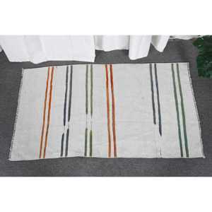 Alfombra Turca Vintage, Alfombra Kilim de 2x3.7 pies, Alfombra con Estampado Animal Blanco y Naranja - Product Image 1